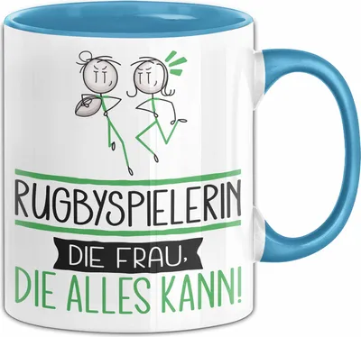 Produktbild von Rugbyspielerin Geschenk Tasse Becher Die Frau Die Allen Kann Geschenkidee für eine Rugbyspielerin Lustig (Blau)