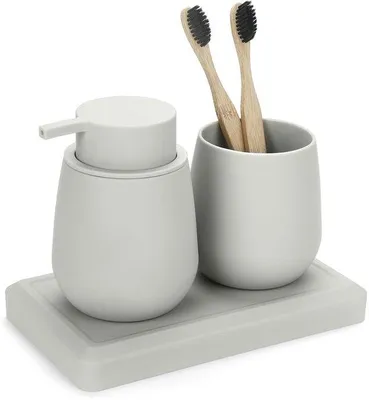 Productafbeelding van Ibenzoa® Stijlvolle badkamerorganizer set met dispenser en beker in beige