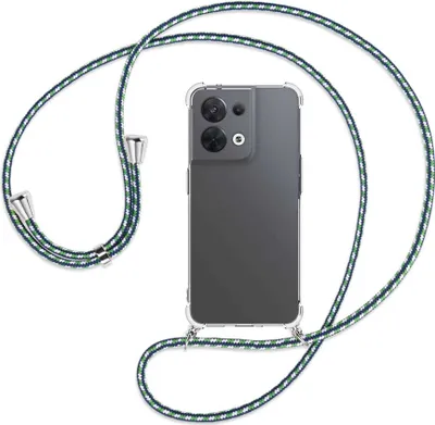 Produktbild von Handykette Backcover-Schutzhülle mit Band (Metall silberfarben) für Oppo Reno8 5G (CPH2359, 6.4'') - grün/blau/weiß