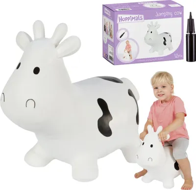 Image de Hoppimals animal sauteur blanc Vache gonflable avec pompe Jouet gonflable en caoutchouc résistant de haute qualité