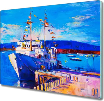 Produktbild von Coloray Küchenbrett Kochplattenabdeckung Hackbrett Schneidebrett Herdabdeckplatte 60x52 cm - Seehafen Schiffe Himmel