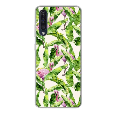 Produktbild von MuchoWow® Handyhülle Schutzhülle Hülle für Samsung Galaxy A50 Flamingo - Blätter - Muster Silikon Softcase Handy Hülle - Mobiltelefonhülle