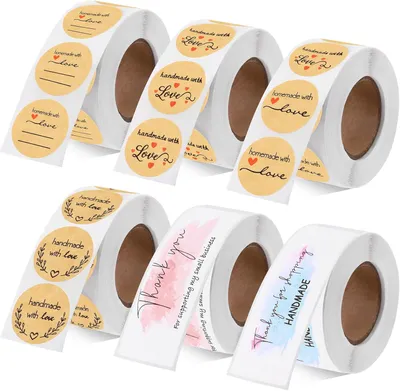 Produktbild von Kraft Aufkleber 2240 Stück, 4 Rollen Liebesaufkleber, 500 pro Rolle, 2 Rollen Dankeschön Aufkleber