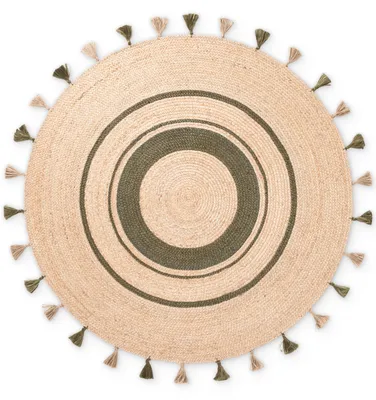 Image de Tapis rond en jute Hanse Home, couleur vert or naturel, tissé à la main, avec franges