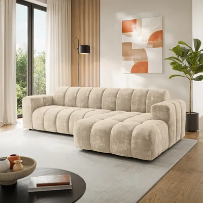 Produktbild von Masseno Ecksofa SETIA LM R-S mit L-Form, Sofa, Wohnzimmersofa, Couch, Soffa, Couchgarnitur - Creme, LUMO 55