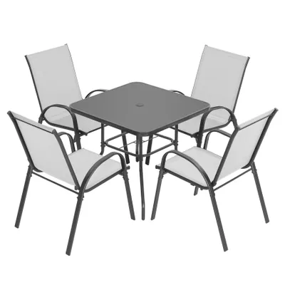 Produktbild von Garten-Essgruppe, Esstisch und 4 stapelbare Gartenstühle (5er-Set)