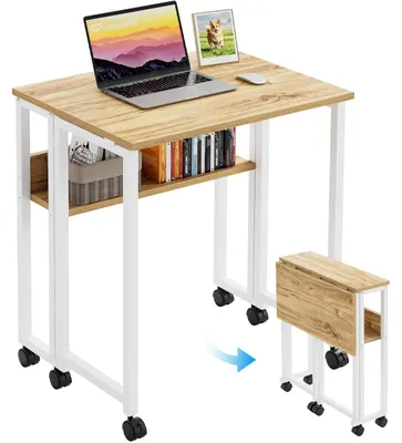 Immagine prodotto di Scrivania pieghevole con ruote e spazio contenitivo (63x50 cm, beige)