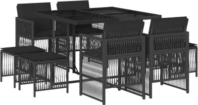Produktbild von vidaXL 9-tlg. Garten-Essgruppe mit Kissen Schwarz Poly Rattan
