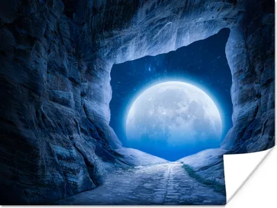 Produktbild von MuchoWow® Poster Höhle - Mond - Weltraum - Universum - Blau 120x90 cm - Wandbild