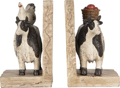 Image de Clayre & Eef Lot de 2 serre-livres Vache 17x10x14 cm Marron Plastique