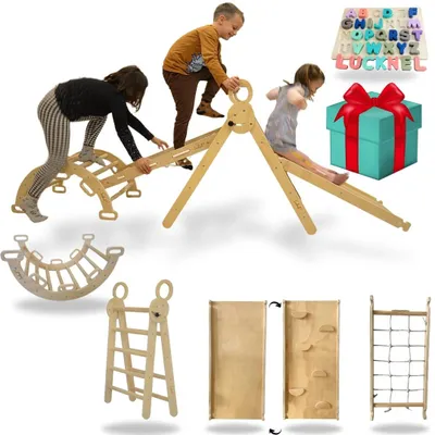 Imagen del producto de Estructura de Escalada Montessori 5 en 1 para Interior con Tobogán y Red de Escalada