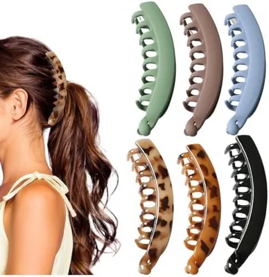 Produktbild von 6 große Bananen-Haarspangen, flache Vintage-Haarclips für dünnes und dickes Haar, rutschfeste Pferdeschwanzhalter für Damen