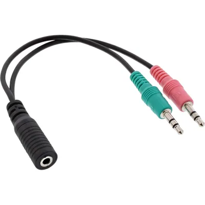 Produktbild von InLine Audio Headset Adapterkabel, 2x 3,5mm Stecker an 3,5mm Buchse CTIA, 0,15m, 2 x 3.5mm, Stecker, 3.5mm, Buchse, 0,15 m, Schwarz