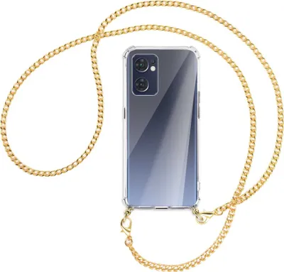 Produktbild von Handykette Backcover-Schutzhülle mit Band (Metall goldfarben) für Oppo Reno7 5G / Find X5 Lite - goldfarbene Kette