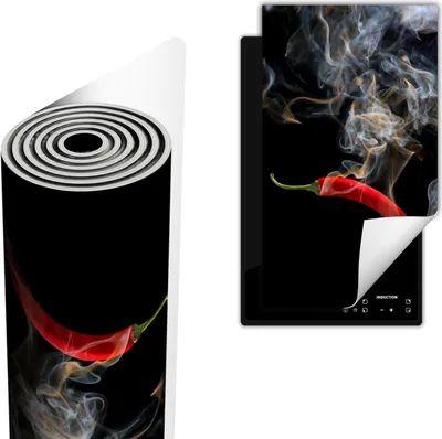 Produktbild von Herdabdeckplatte abdeckung Glaskeramikkochfeld abdeckplatte 30x52 cm Anti Rutsch Matte Aufrollbar, Schwarz Chilli