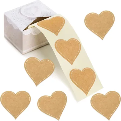 Produktbild von 200 Herzaufkleber auf Rolle zum Beschriften - Kraftpapier-Optik - 5 cm zum Beschreiben