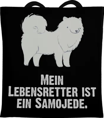 Produktbild von Mr. & Mrs. Panda Beutel Samojede Lebensretter - Schwarz - Geschenk, Tote Bag, Samojedenhund, Laptoptasche, Schultasche, Shopping Tasche, Samojedenspitz, Baumwolltasche