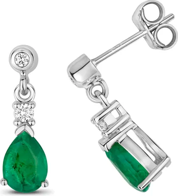 Image de Boucles d'Oreilles Femme Or Blanc 375/1000 et Diamant 0.10 Carat avec Emeraude - 16mm*5mm; TRS31729KW