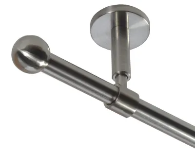 Produktbild von Gardinenstange Set Edelstahl Look Metall Ø 16mm zur Deckenträger 1-lauf Modern Kugel, Länge wählbar D11 E22
