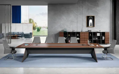 Image de Table de conférence marron-gris Designer Bureau Meubles en bois Tables