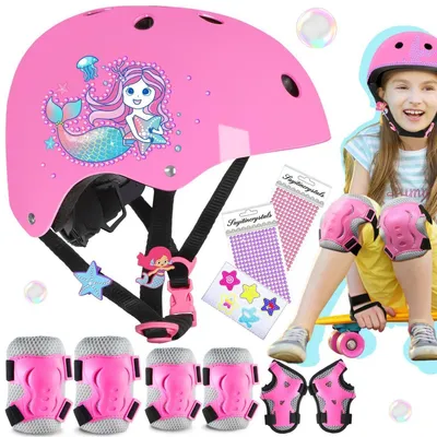 Produktbild von Kinderhelm Set Meerjungfrau Fahrradhelm Skaterhelm mit Protektoren M Rosa