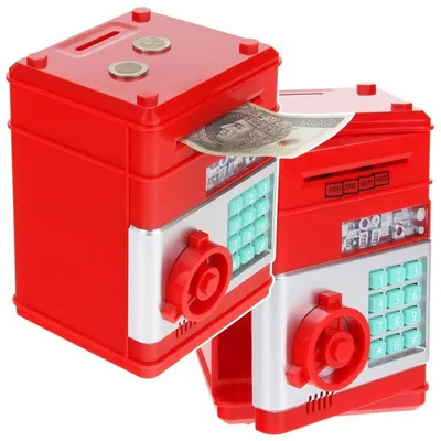 Image de Distributeur de pièces et de billets pour tirelire sécurisé, avec mot de passe, éclairage et effets sonores - Rouge