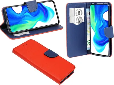 Immagine prodotto di Custodia a libro "Fancy" compatibile con XIAOMI POCO F2 PRO cover per telefono cellulare custodia protettiva con funzione di supporto, slot per schede rosso-blu