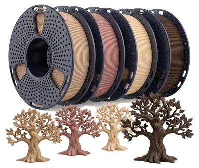 Obrázek produktu pro 3D tiskárny, filament, materiál PLA, cívky o hmotnosti 250 g, design "dřevo", 250 g x 4