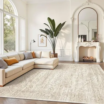 Immagine prodotto di Tappeto beige, lavabile, con fondo antiscivolo