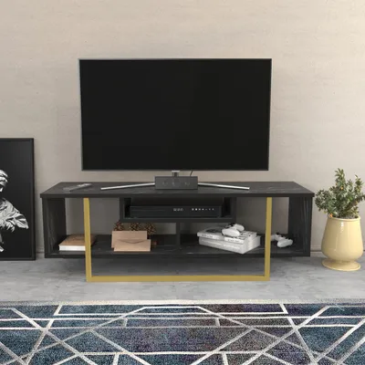 Image de Skye Decor, Asal 120 - Noir, Or, Meuble TV, Noir, PANNEAUX DE PARTICULES 100 % MÉLAMINÉS, 120 x 35,2 x 40,2 cm