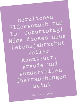 Produktbild von Mr. & Mrs. Panda Ansichtskarte Spruch 10. Geburtstag - Lavendeltraum - Geschenk, Ansichtskarten, Grußkarte, Freude, Geschenke für Kinder, bildkarte, Postkarte, Postkarten