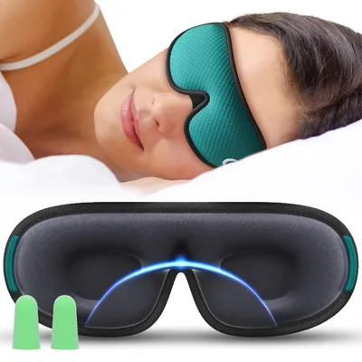 Productafbeelding van Volledig verduisterende slaapmasker [4-delige set] Slaapmasker voor dames en heren, ademend oogmasker met verstelbare band, 2 oordopjes en reistas