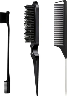 Produktbild von 3-teiliges Haarstyling-Kamm-Set mit doppelseitiger Kantenkontrolle, Toupierborstenbürste, Rattenschwanzkamm für Frauen, Rückenbürsten, Kämmen, Flechten, Glätten, Stylingbürste