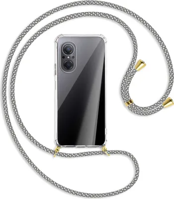 Produktbild von Handykette Backcover-Schutzhülle mit Band (Metall goldfarben) für Huawei nova 9 SE - weiß/grau kariert