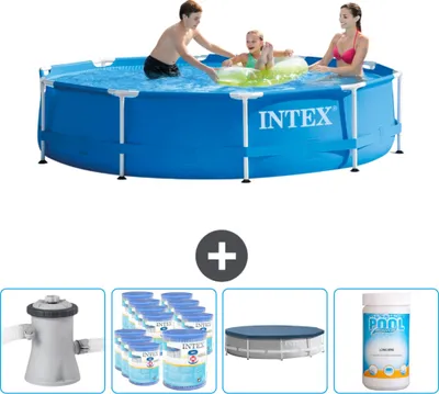 Produktbild von Intex Rundrahmen-Schwimmbecken – 305 x 76 cm – Blau – inklusive Pumpe Filter - Abdeckung - Chlor