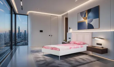 Immagine prodotto di Letto con testiera rosa e struttura in legno, ideale per una camera da letto moderna