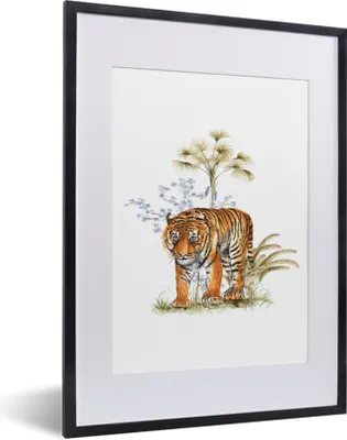 Produktbild von MuchoWow® MuchoWow® Gerahmtes Poster Tiger - Pflanze - Bild 30x40 cm - Poster mit zchwarzem Bilderrahmen - Wandposter Schlafzimmer