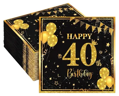 Image de Serviettes pour le 40e anniversaire - Noir et or - 40 pièces