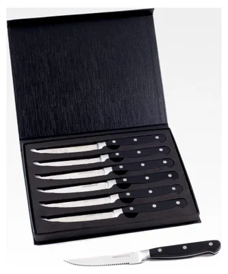 Produktbild von Steakmesser Set – 6 Hochwertige Steakmesser mit Holzgriff – Besteck Set aus rostfreiem Spezialklingenstahl mit Wellenschliff und Geschenkbox (Schwarz)