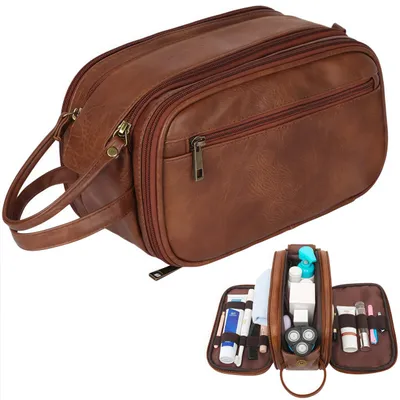 Produktbild von Kulturbeutel, Herren Reise Kulturtasche zur Nass-Trocken-Trennung, Make-up-Organizer, Herren-Dopp-Kit, Braun