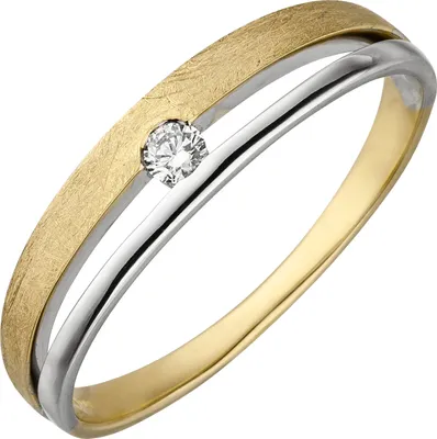 Produktbild von Gr. 60 - Damen Ring 585 Gold Gelbgold Weißgold bicolor eismatt 1 Diamant Brillant