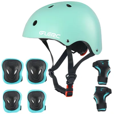 Image de Casque de vélo pour enfant et ensemble de protections, couleur vert menthe, taille M, 52-57 cm