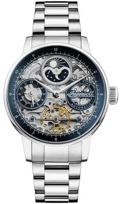 Produktbild von Herrenuhr INGERSOLL I07707 in klassischem Marineblau mit Skelett-Design.