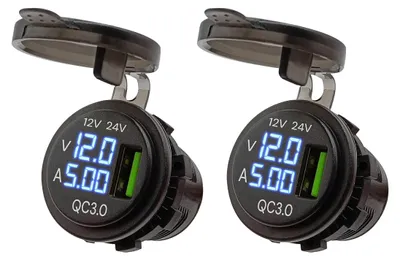 Produktbild von ProRide 12V USB-Einbausteckdose QC3.0, Voltmeter & Amperemeter, 2 Stk