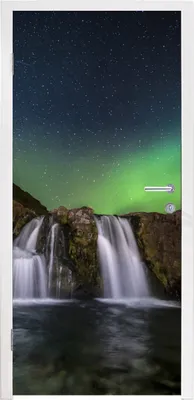 Produktbild von MuchoWow® Türtapete Selbstklebende Türfolie Nordlicht - Wasserfall - Island - Natur 75x205 cm Türposter Türaufkleber Klebefolie Türklebefolie - XXL-Aufkleber - Tür Tapeten