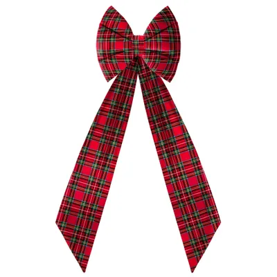 Produktbild von Domarex Dekorative XXL Velvet-Schleife – elegante Premium-Schleifendeko aus Velours – handgefertigte Weihnachtsdekoration – Rot kariert