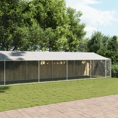 Image de Cage pour chien avec toit et porte gris 12x2x2m acier galvanisé