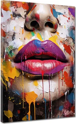 Produktbild von Gesicht & Lippen Pop Art Leinwandbild Wandbild Kunstdruck XL Wanddeko: 30x40x2cm