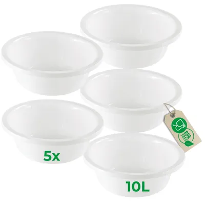 Produktbild von Novaliv 5x Spülschüssel Rund 10L, D40 cm, Weiß, BPA-frei & Spülmaschinenfest – Ideal für Küche und Camping, Rundschüssel, Große Plastikschüssel, Waschschüssel, Kunststoffschüssel, Teigschüssel
