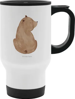 Produktbild von Mr. & Mrs. Panda Thermobecher To Go Bär Schulterblick - Weiß - Geschenk, Teddy, Selbstachtung, Kaffeebecher, Bärenliebe, Bären, Motivation, Isolierbecher, thermosbecher